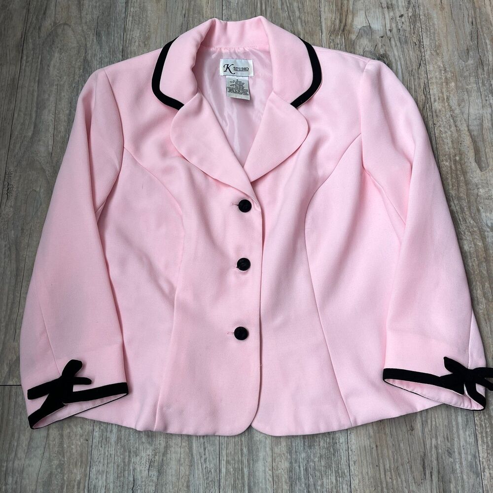 Vintage Blazer Pink and Black Jacket Medium 90s 50s Unique Bows Maximalist